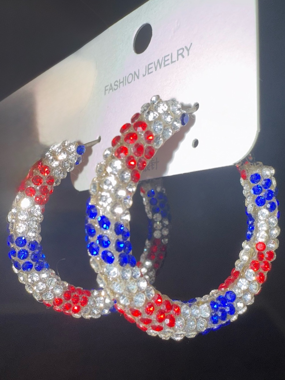 NEW Crystal Hoop Earrings - Red, White & Blue